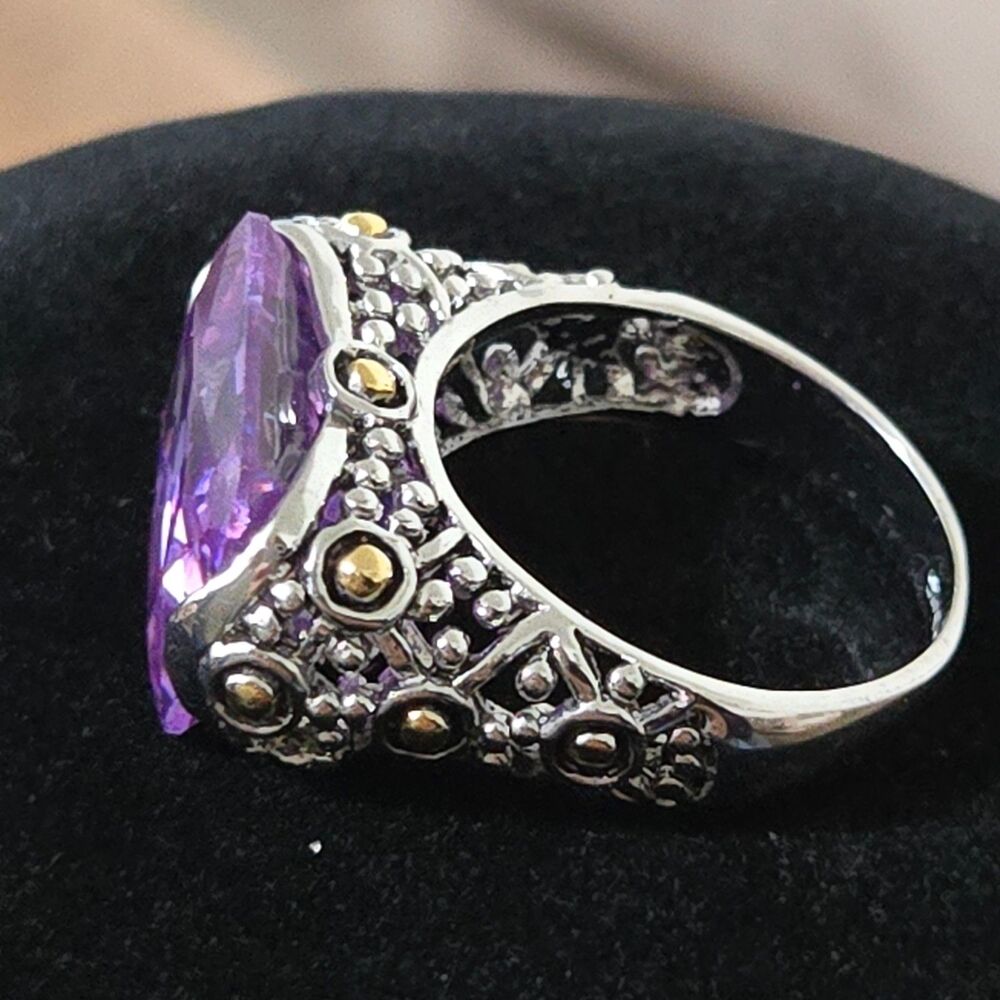 Vintage 18KGE Purple CZ Statement Ring – Size 10 - Picture 3 of 10